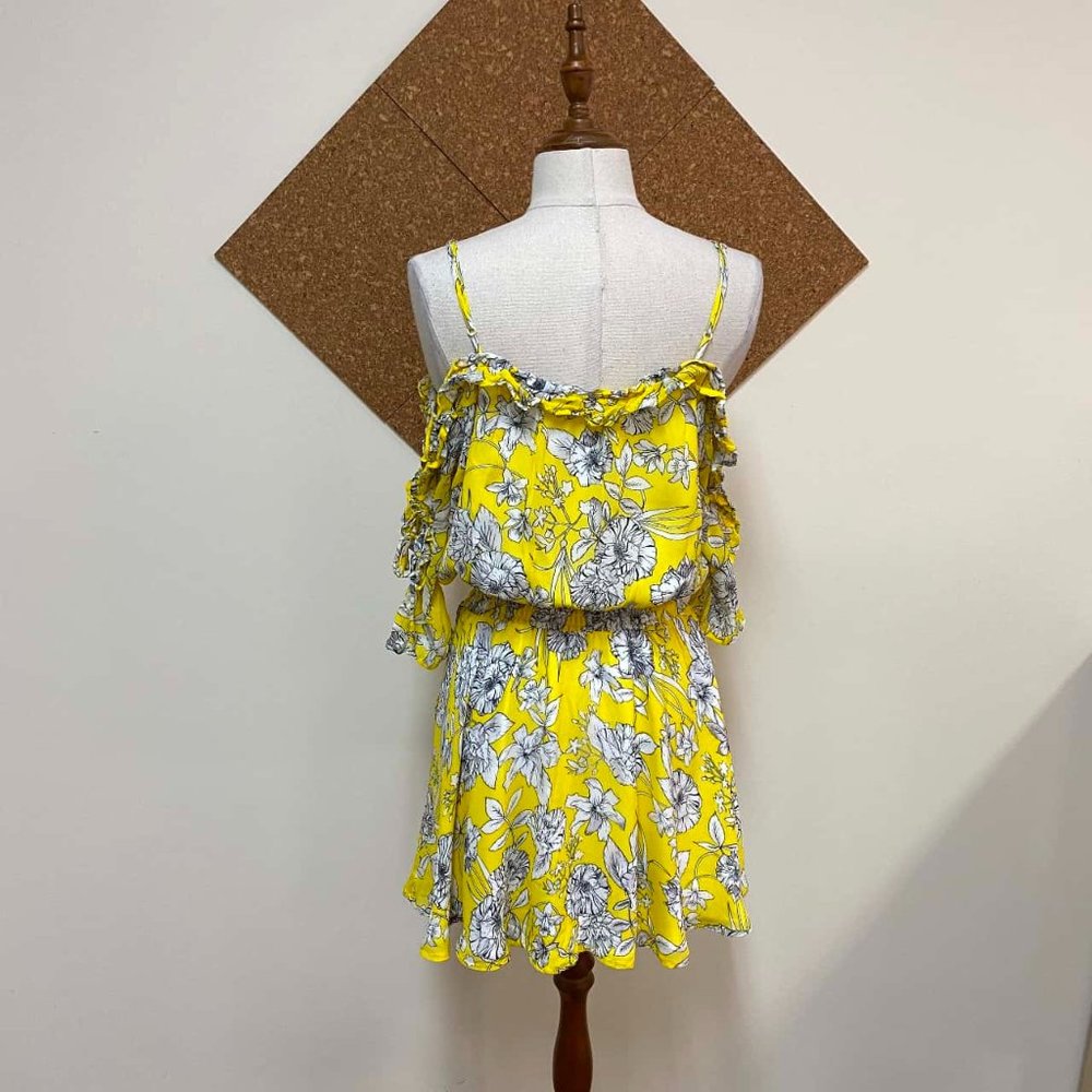 SEED Tie Sleeve Daffodil Yellow Floral Cold Shoulder Mini Dress - Picture 10 of 13